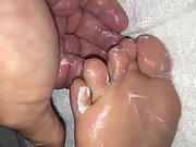 Sexy wife Abby having her soft size 3s creamed and massaged
