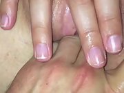 Gaping my wife's pussy with my fingers and a big dildo