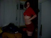 Fit girlfriend dancing and stripping revealing her G String panties