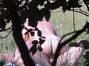 Voyeuristic amateur sex naked couple frolicking about in a public park